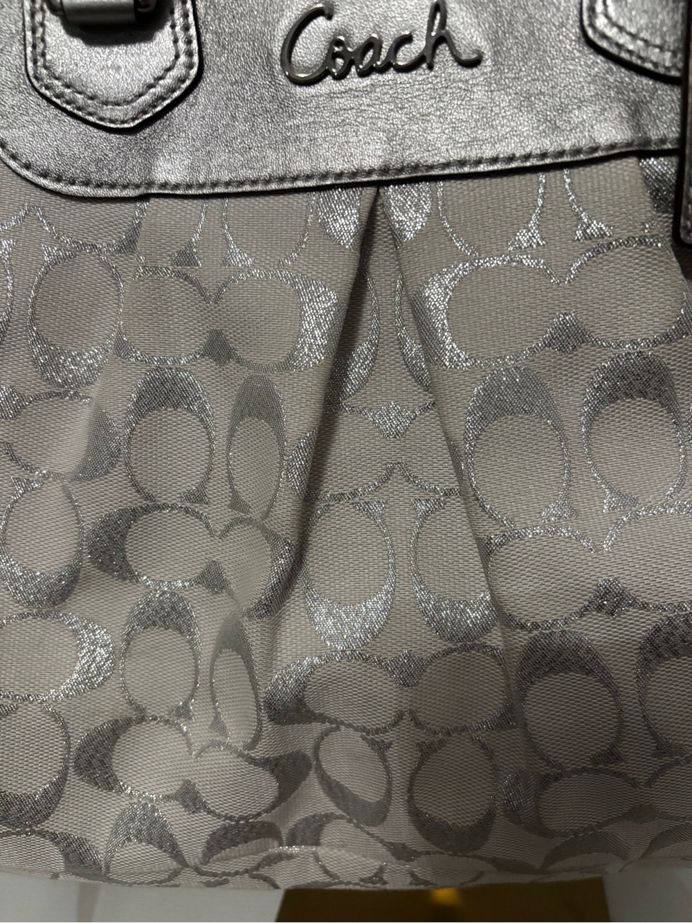 Coach Metallic Silver & Ivory Patterned Tote - Picture 2 of 8
